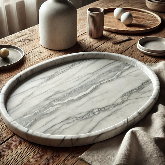 Handcrafted Oval White Marble Tray – Minimalist Design