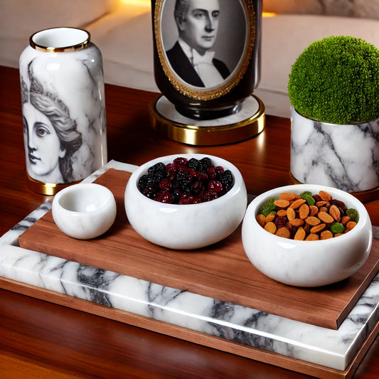 Luxurious Marble Serving Tray Set with Bowls