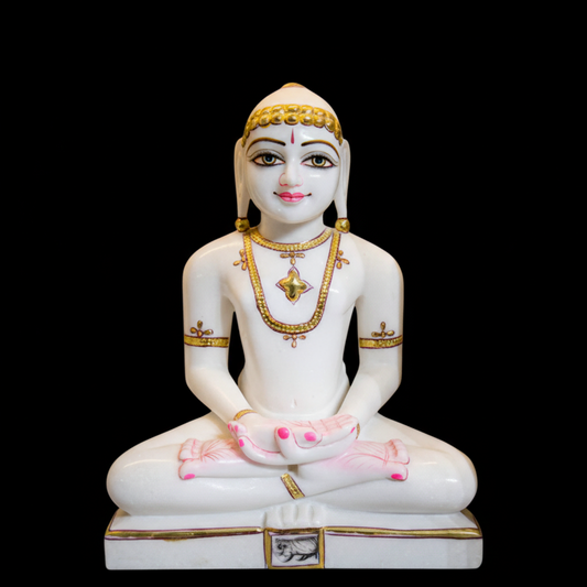 11 Inch White Marble Mahaveer Swami Murti for Jain Home Temple