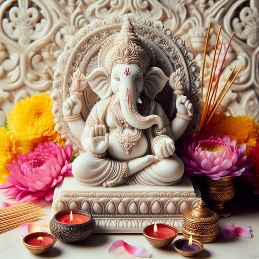 Handcrafted White Marble Ganesha Statue