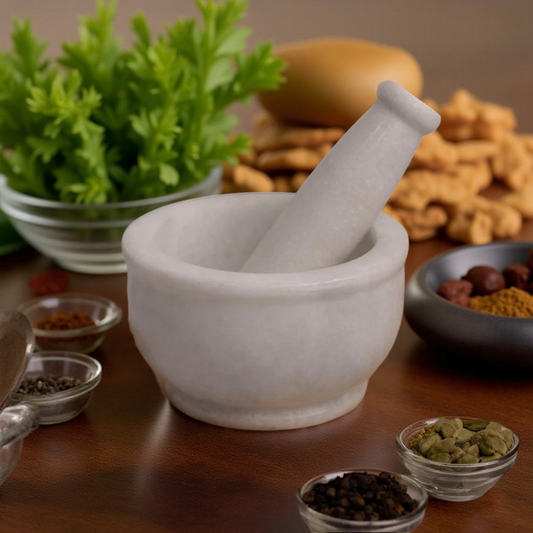 Premium White Marble Mortar & Pestle – Handcrafted Kitchen Tool for Spices