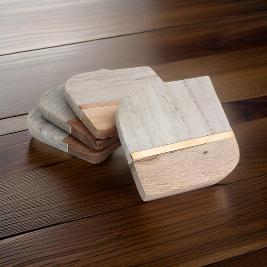 Marble and Wood Coaster Set (Set of 4)