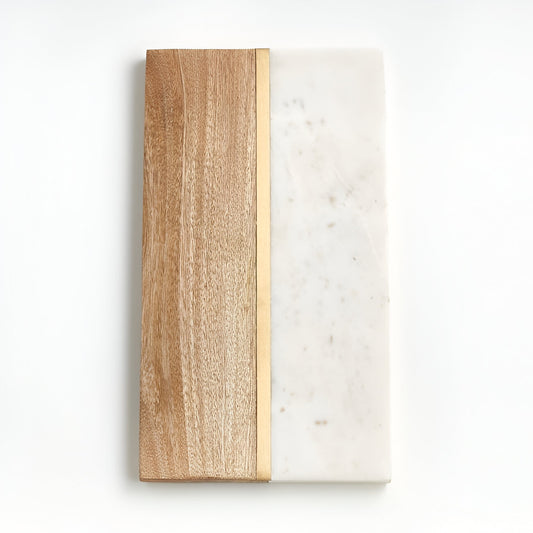 Marble and Wood Chopping Board with Brass Strap