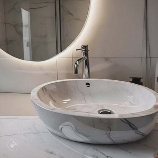 Elegant White Marble Wash Basin - 16" Diameter x 6" Depth