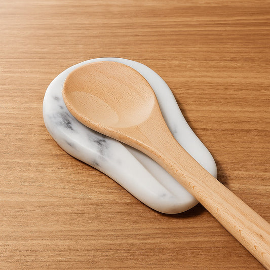 Handcrafted White Marble Spoon Rest — Modern Kitchen Counter Holder | Heat-Resistant & Elegant