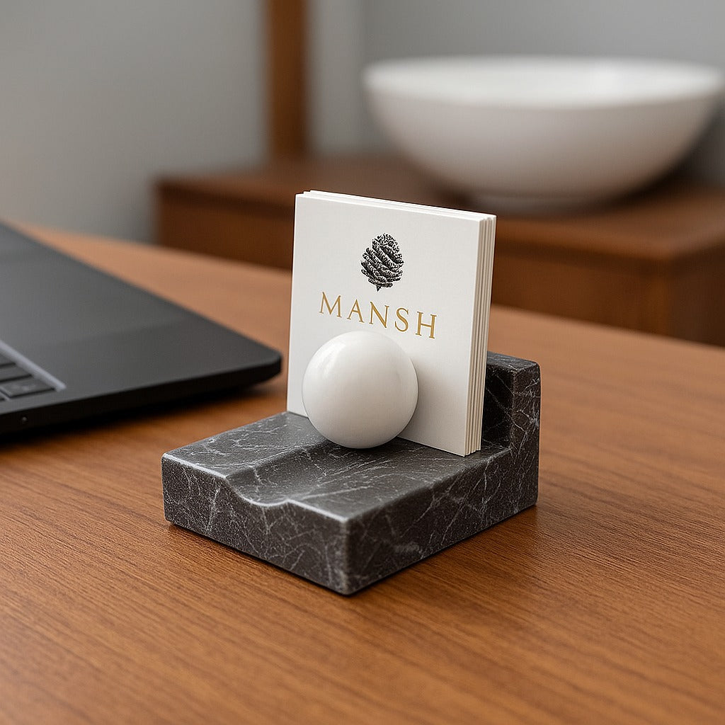 Handcrafted White Marble Business Card Holder — Modern Office Desk Accessory | Luxury Organizer