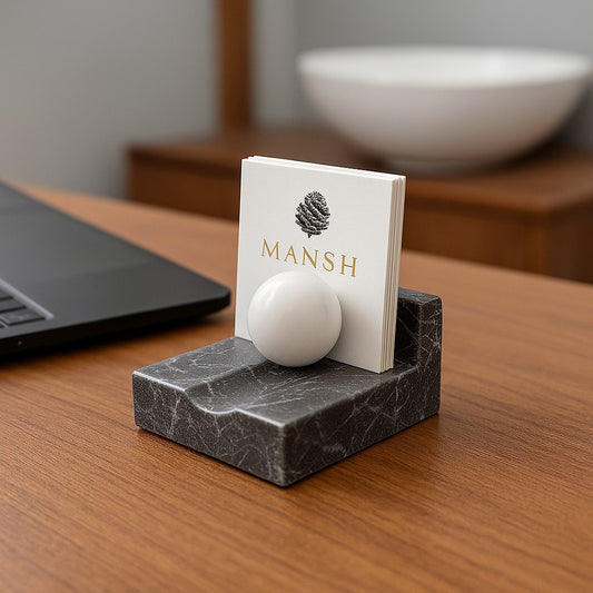 Handcrafted White Marble Business Card Holder — Modern Office Desk Accessory | Luxury Organizer