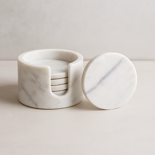 Imported Marble Coaster Set with Holder