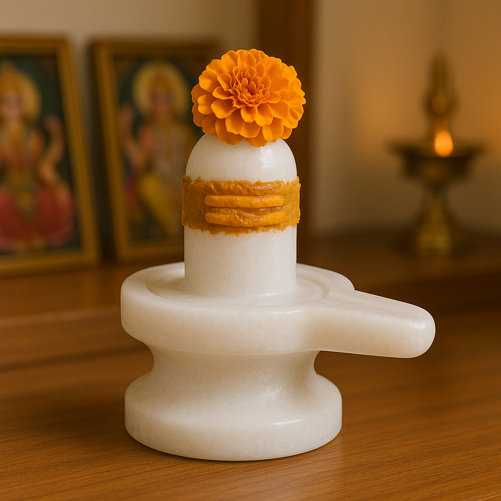 Handcrafted White Marble Shivling – 4 Inch | Ideal for Home Temple & Daily Worship