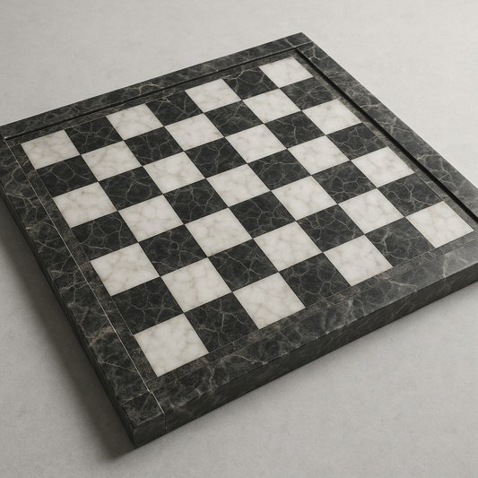 Handcrafted 12"x12" Marble Chess Board – Black & White Stone Game Set for Home Decor