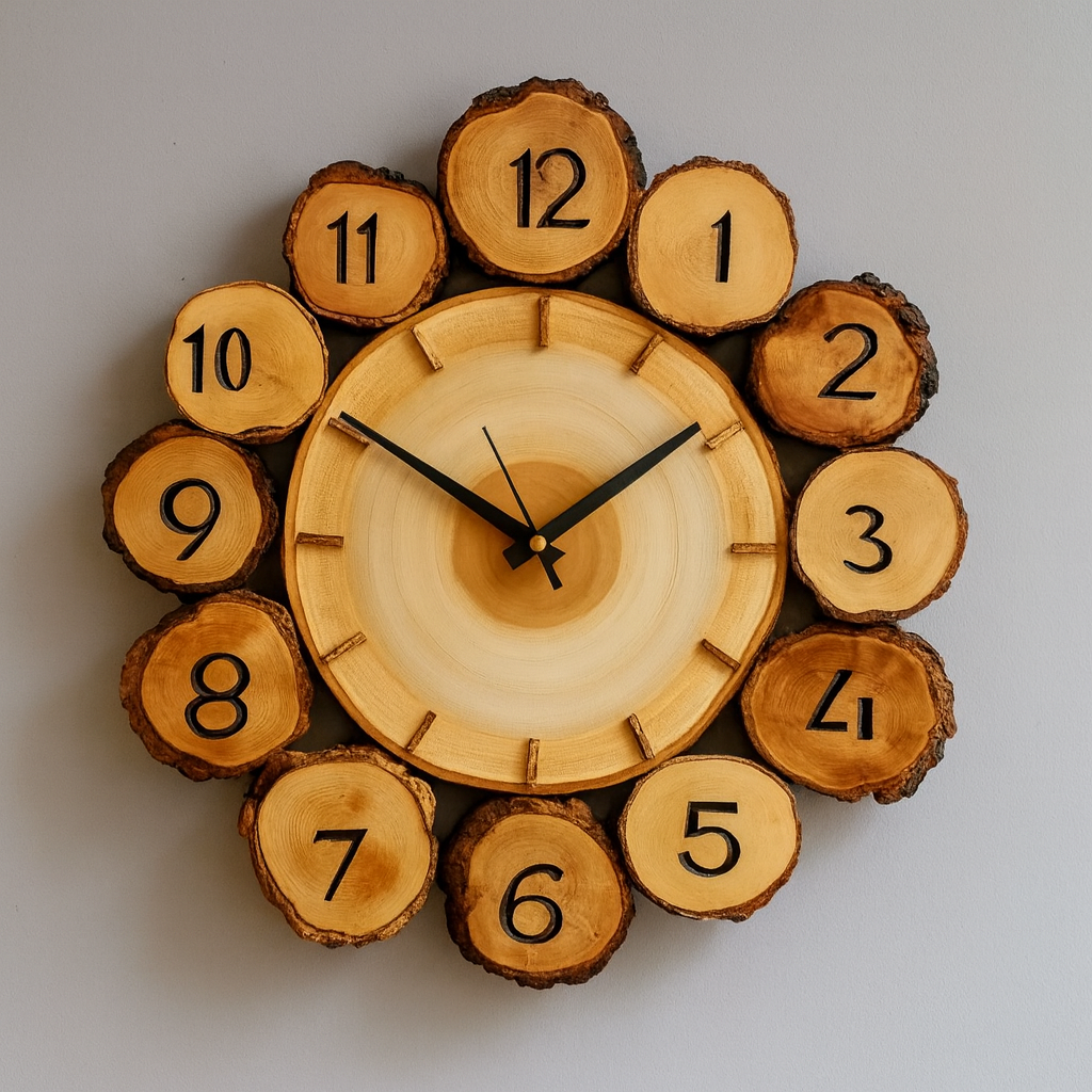 Handmade Rustic Wooden Wall Clock from Tree Log Slices – Nature-Inspired Home Décor | ShilpAkriti Decor