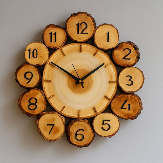 Handmade Rustic Wooden Wall Clock from Tree Log Slices – Nature-Inspired Home Décor | ShilpAkriti Decor