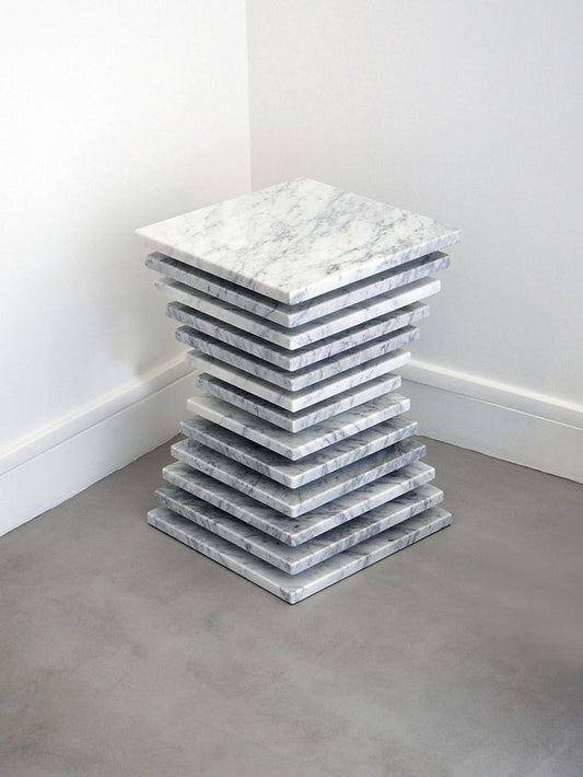 Luxury White Marble Stacked Side Table — Modern Pyramid Design for Living Room