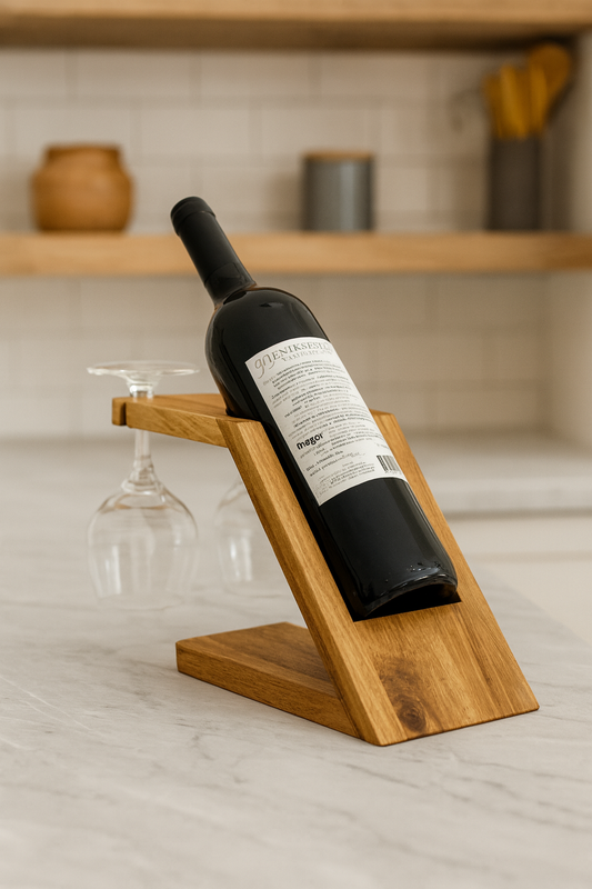Handcrafted Wooden Wine Bottle Holder – Modern Tabletop Stand | ShilpAkriti Decor
