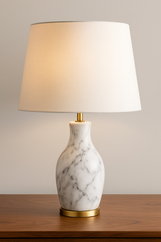 Luxurious Italian Elegant White Marble Table Lamp with Brass Accents – Luxury Lighting for Living Room & Bedroom