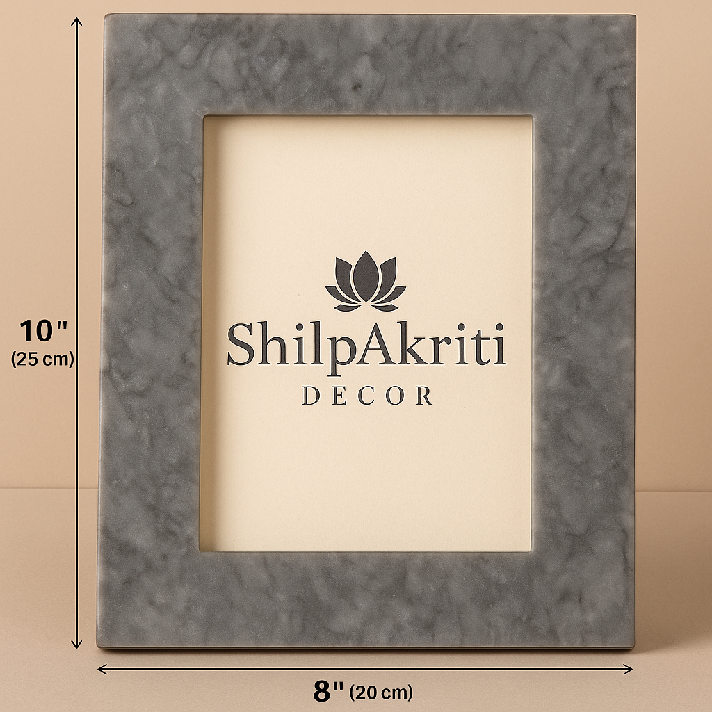 Grey Bidasar Marble Photo Frame – 5x7 Inch Handcrafted Stone Decor | Elegant Tabletop Frame by ShilpAkriti Decor