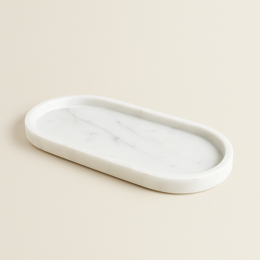Handcrafted Oval White Marble Tray – Minimalist Design