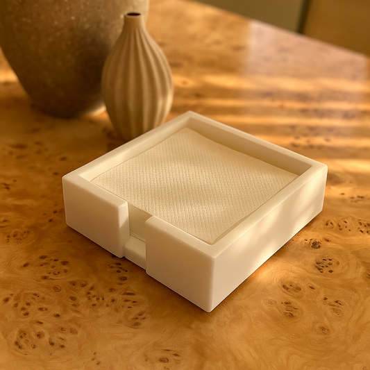 White Marble Tissue Holder – Square Stone Napkin Dispenser for Coffee Table or Kitchen Decor