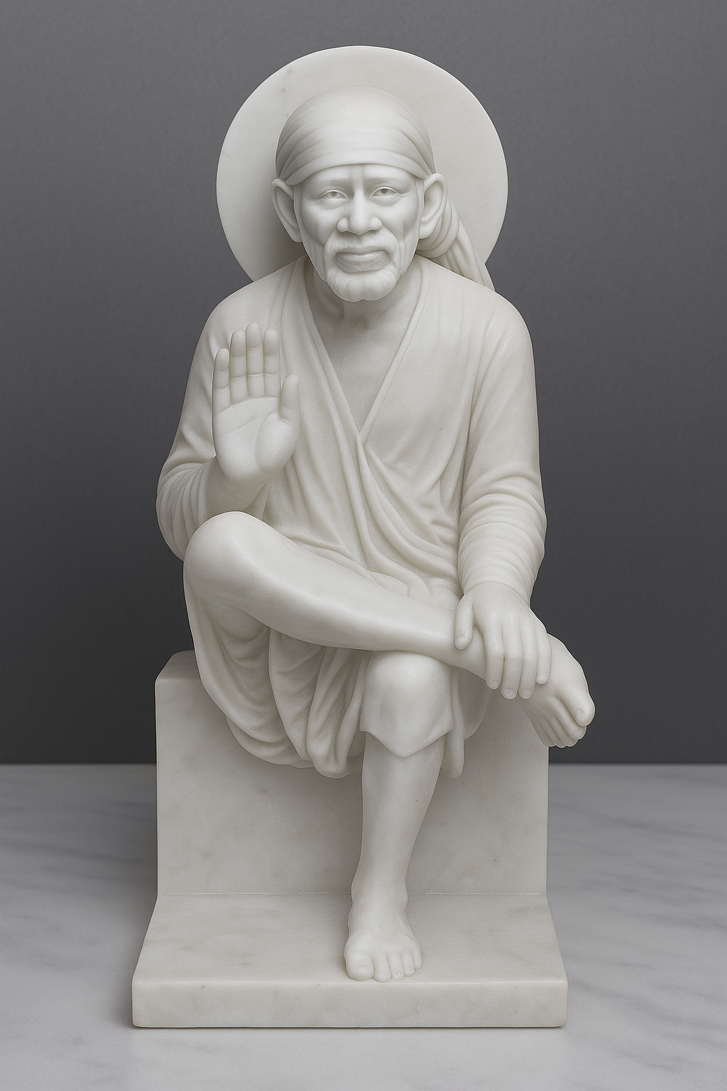 Handcrafted White Makrana Marble Sai Baba Statue for Home Temple | Spiritual Decor | Meditation Altar | Indian God Sculpture