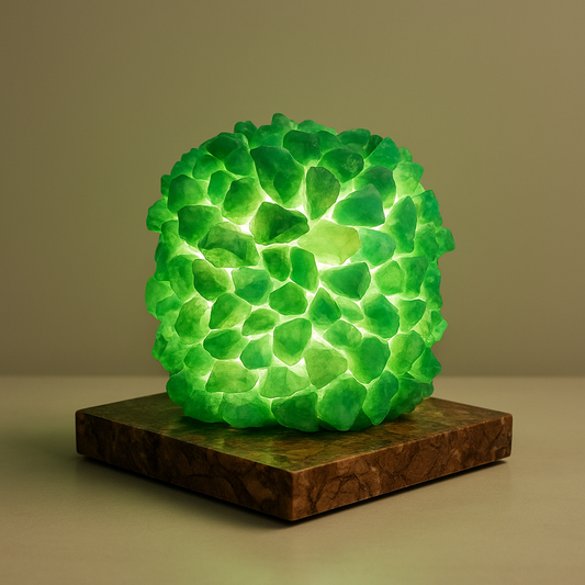 Glowing Green Crystal Lamp | Handmade Gemstone Night Light | Healing Stone Home Decor | Unique Bedside Table Light