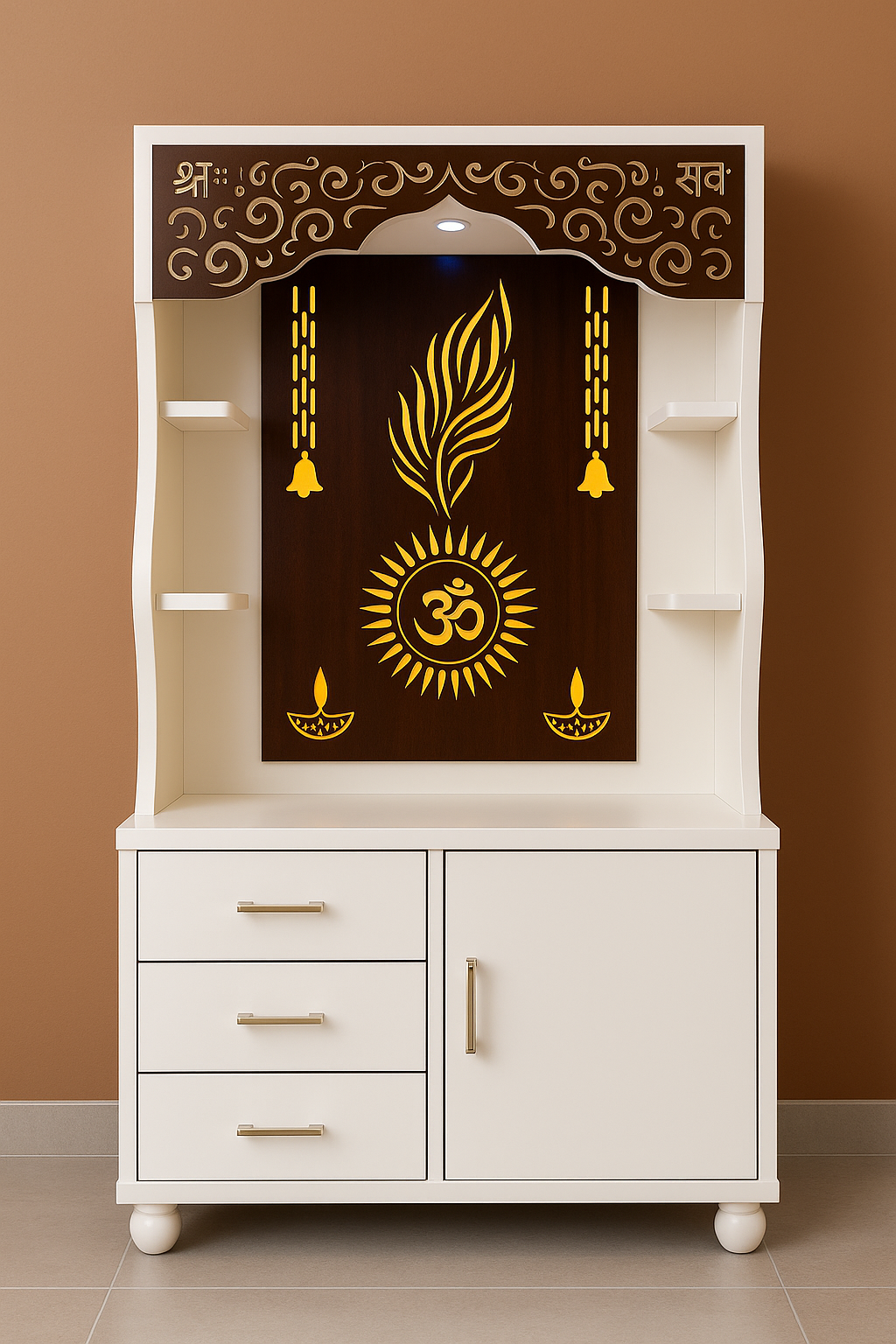 Wooden Home Temple with Storage | 5ft x 3ft Mandir for Home
