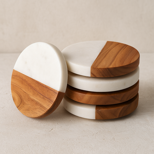 Premium Marble and Wood Coaster – 4 Inch Round Drink Coaster | Elegant Home Décor