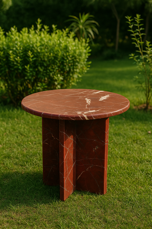 Red Marble Side Table – 22" Rosso Levanto Round Table | Luxury Handmade Accent Furniture