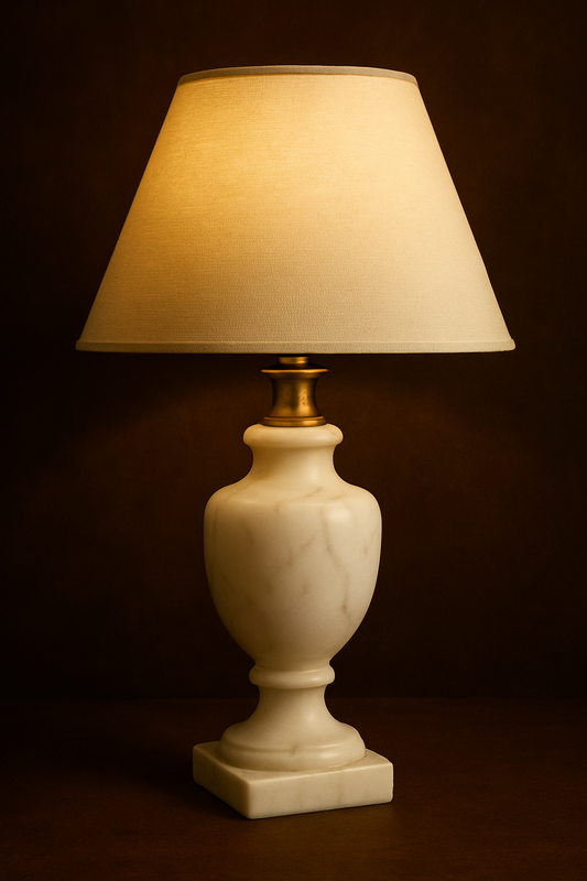White Marble Table Lamp – Luxury Handcrafted Home Decor | Bedside & Living Room Accent Light – 14" Height | ShilpAkriti Decor