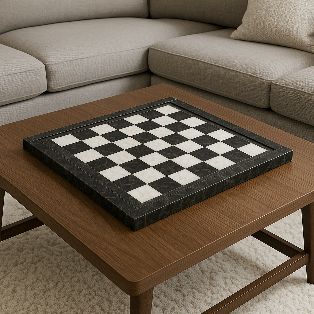Handcrafted 12"x12" Marble Chess Board – Black & White Stone Game Set for Home Decor