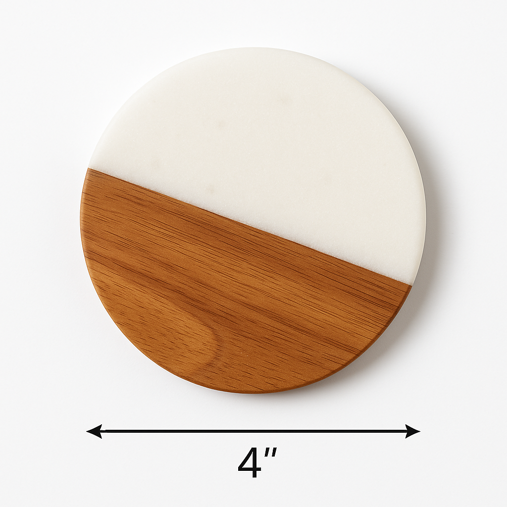 Premium Marble and Wood Coaster – 4 Inch Round Drink Coaster | Elegant Home Décor
