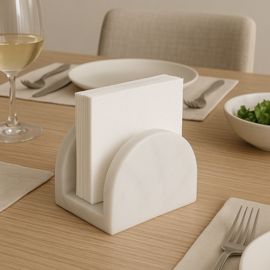 Handcrafted White Marble Napkin Holder | Luxury Stone Table Decor | Modern Minimalist Home Gift