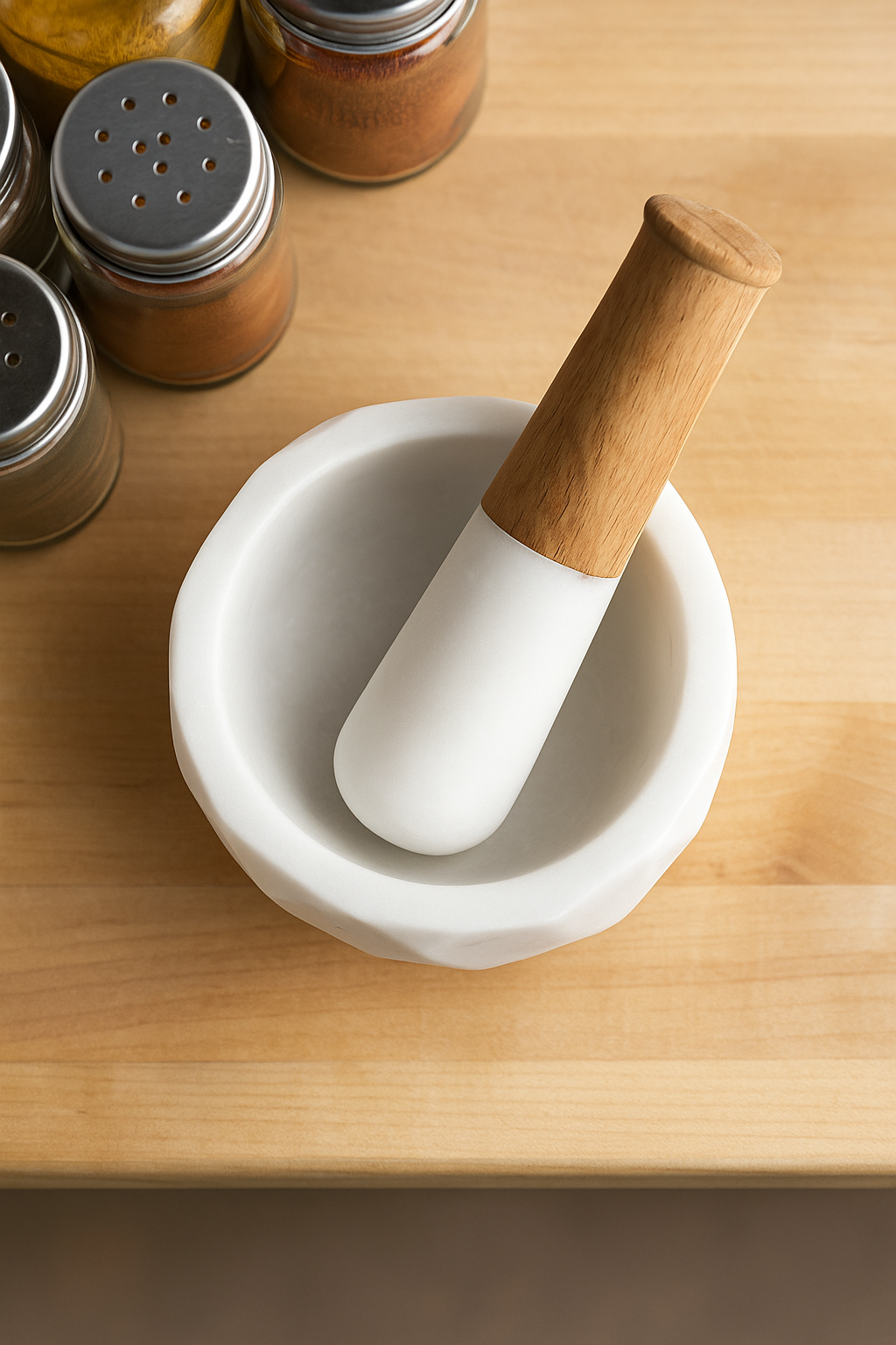 Hexagonal Marble Mortar and Pestle Set - Modern Kitchen Essential