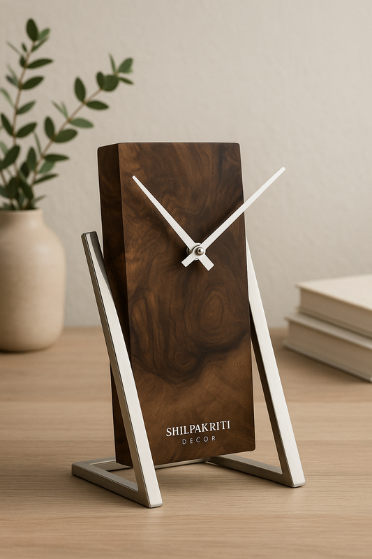 Luxury Wooden Table Clock with Stainless Steel Stand – ShilpAkriti Decor