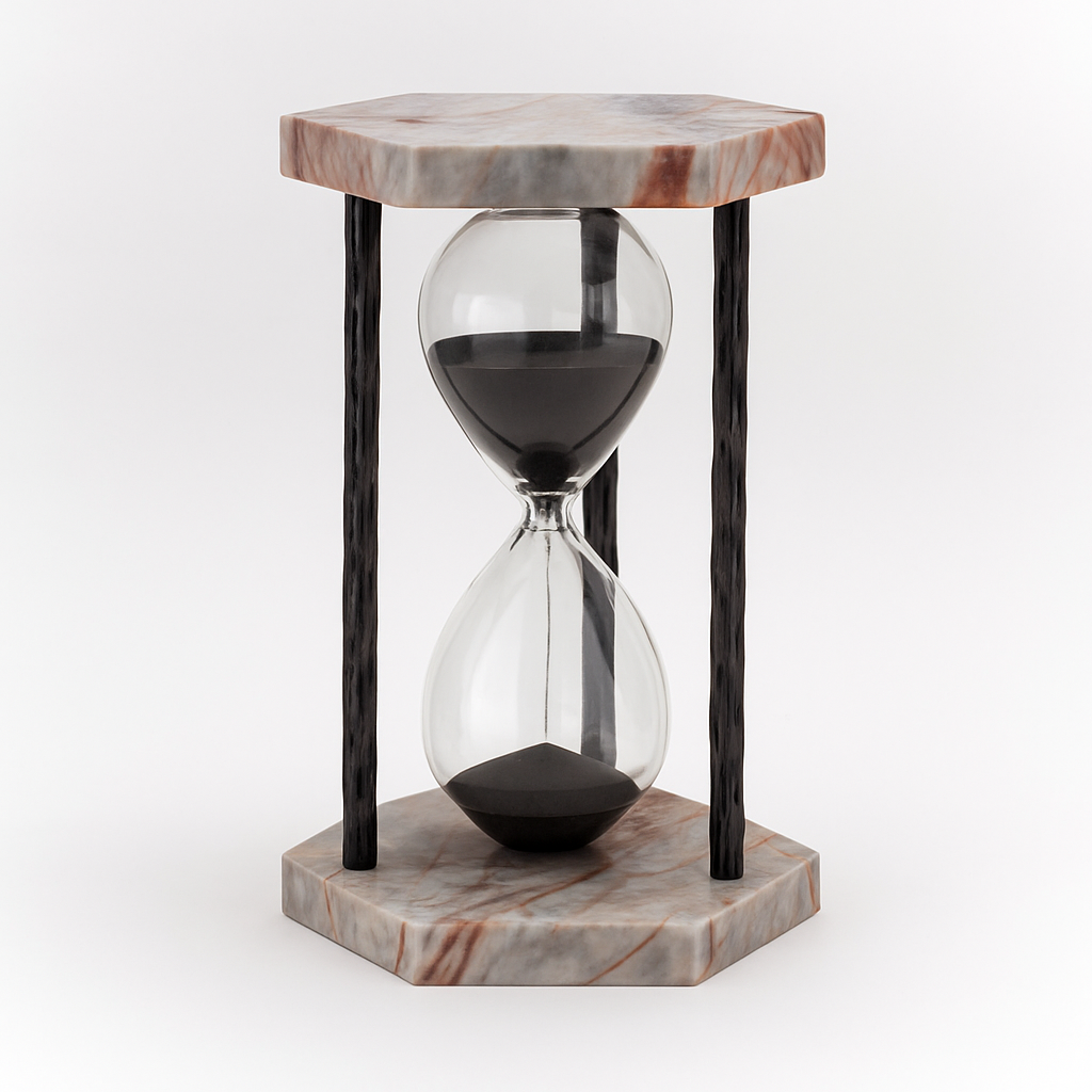Handcrafted Marble Hourglass with Black Sand – Hexagon Design | Luxury Table Decor