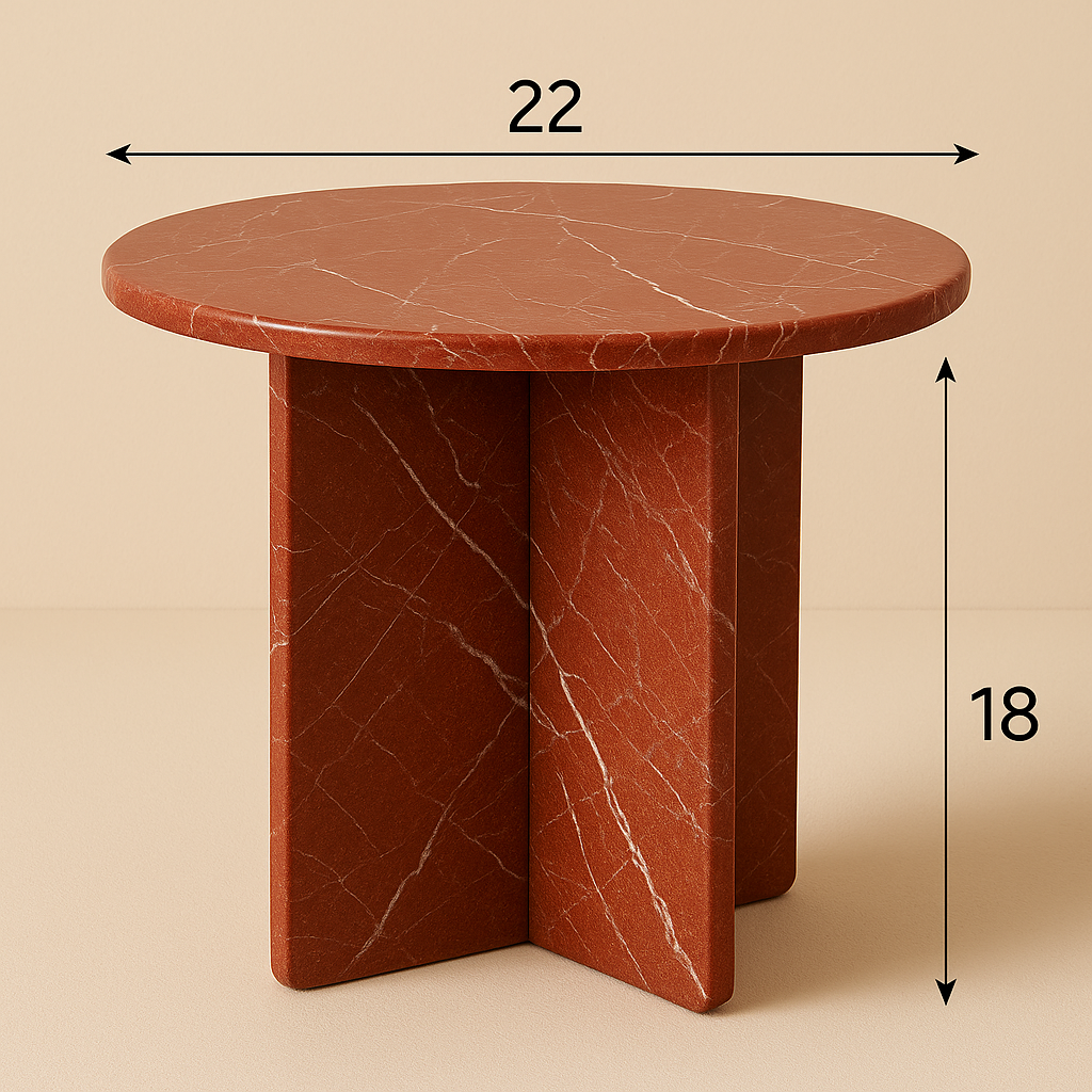 Red Marble Side Table – 22" Rosso Levanto Round Table | Luxury Handmade Accent Furniture