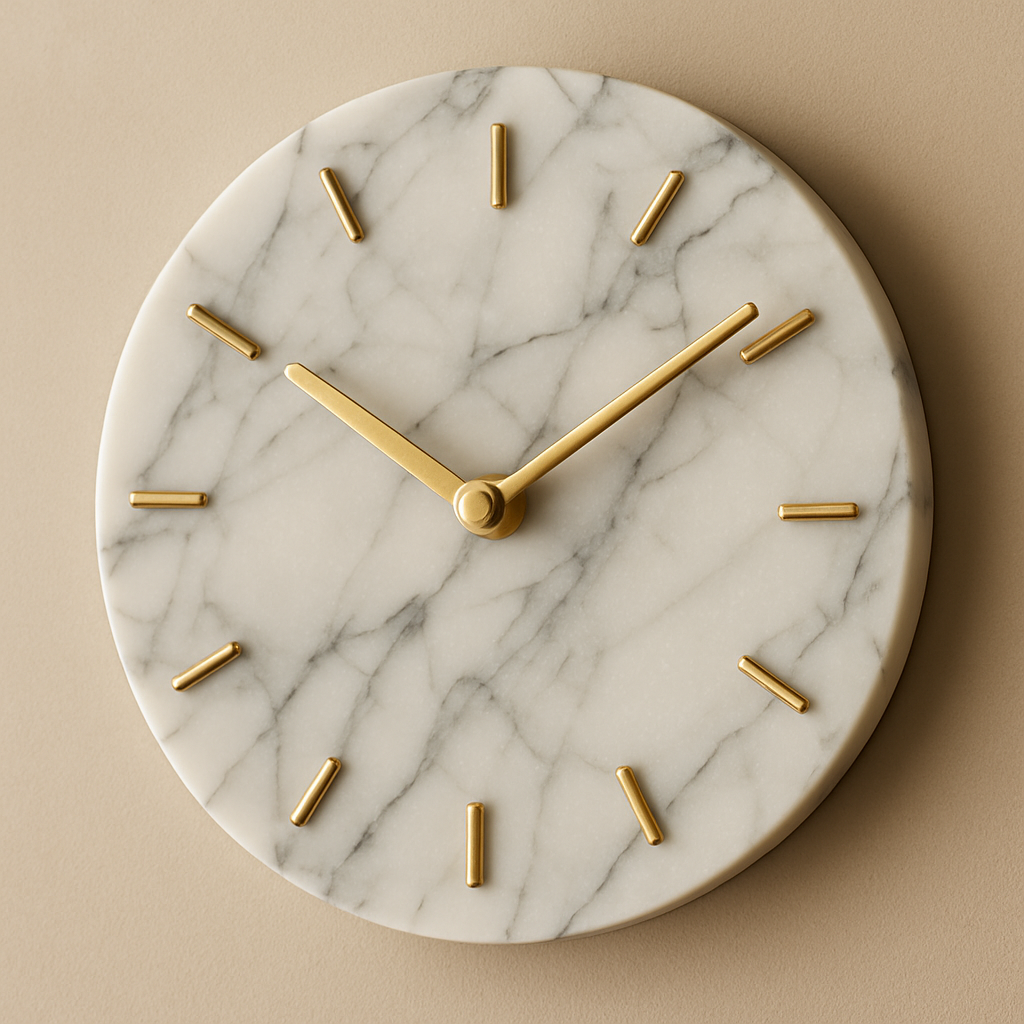 Minimalist White Marble Wall Clock – 12 Inch Round with Gold Hands | Luxury Home Decor
