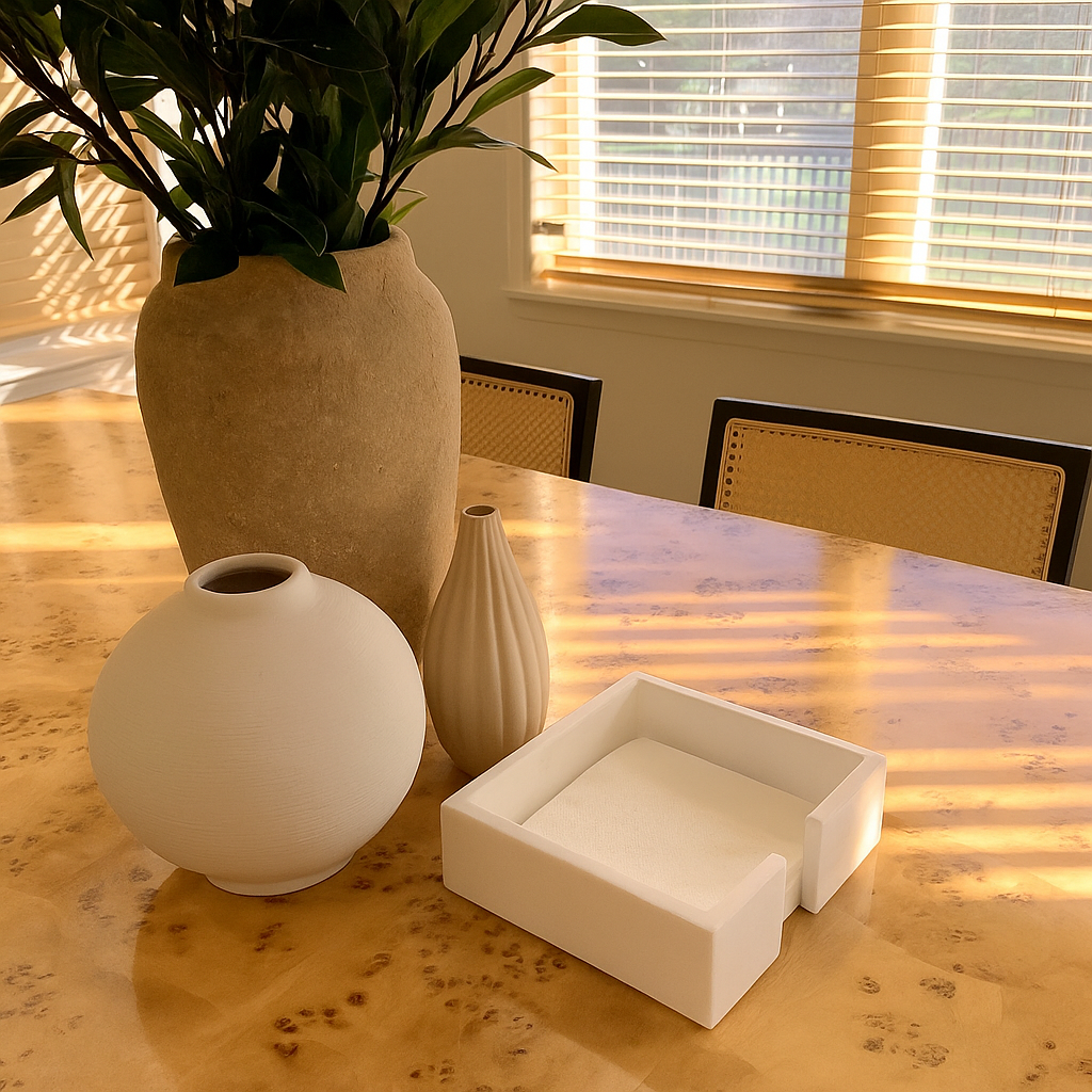 White Marble Tissue Holder – Square Stone Napkin Dispenser for Coffee Table or Kitchen Decor
