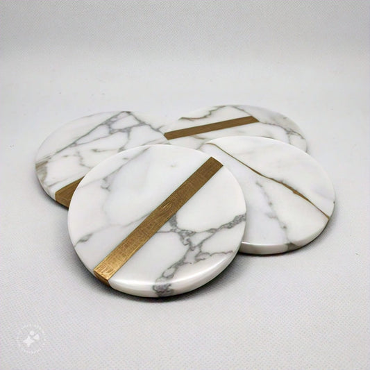 Elegant Marble Costers set of 4 with brass lining