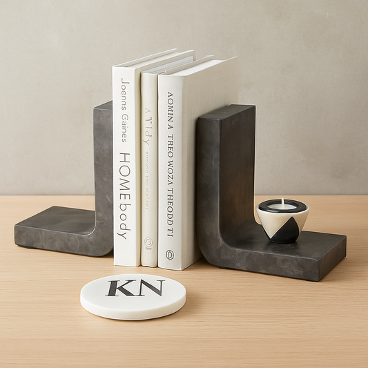 Luxury L-Shaped Dark Marble Bookends – Handcrafted Modern Desk Organizer