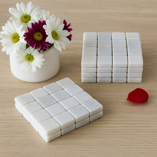 Premium White Marble Mosaic Coaster – Handcrafted Stone Drink Mat for Home & Office Use